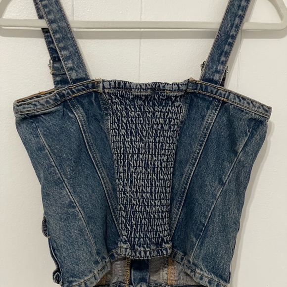 Zara Denim cropped zip top with Adjustable Straps and front pockets - Blue - Picture 2 of 3